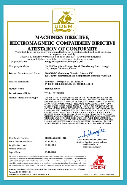 UDEM CE certificate of conformity for Migreat blender mixer
