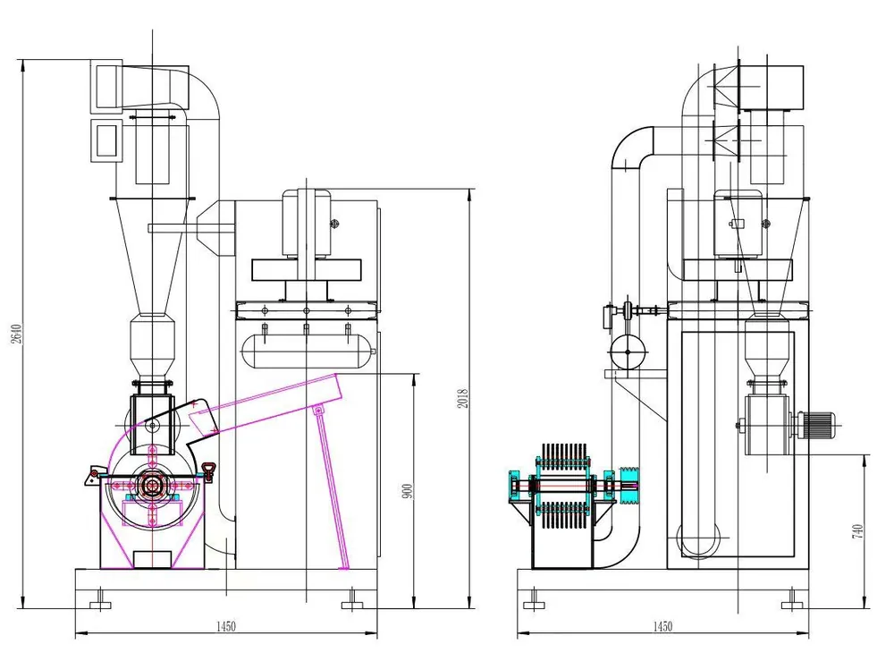 GFS hammer mill with dust collector drawing