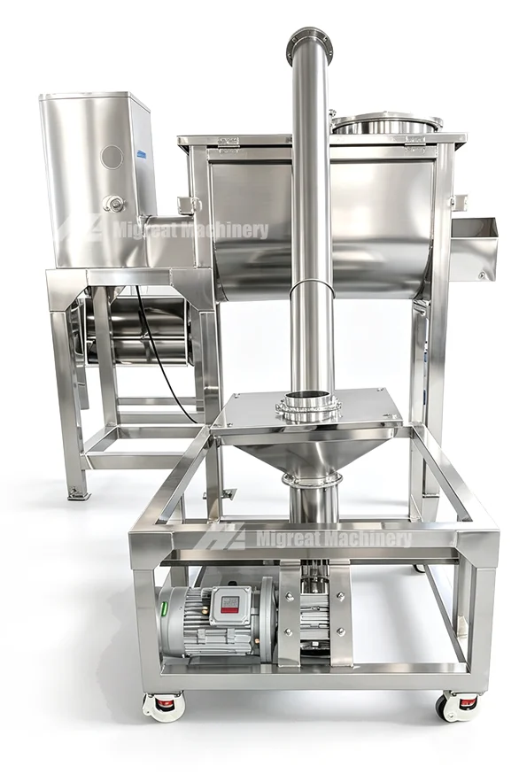 Ribbon mixer with feeding hopper